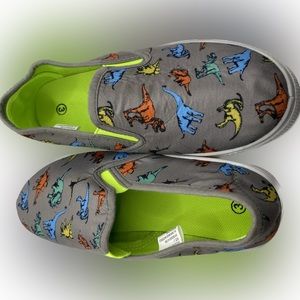 Boys size 3 slip on sneakers with bright Dino print